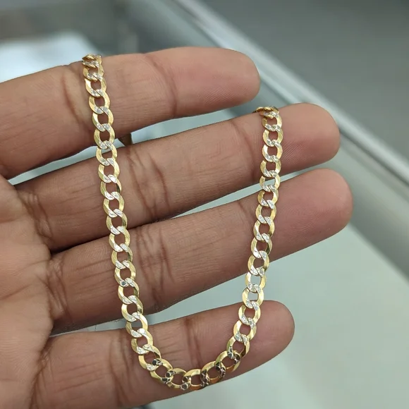 14kt Real Solid Gold Cuban Diamond Cut Anklet 4.9mm 10 inches